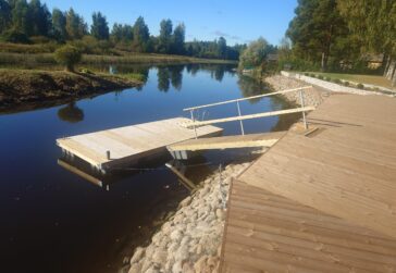 Omedu jõgi. 6x2,4 platvorm + 4x1,2 m käigusild, kinnitus terrassile